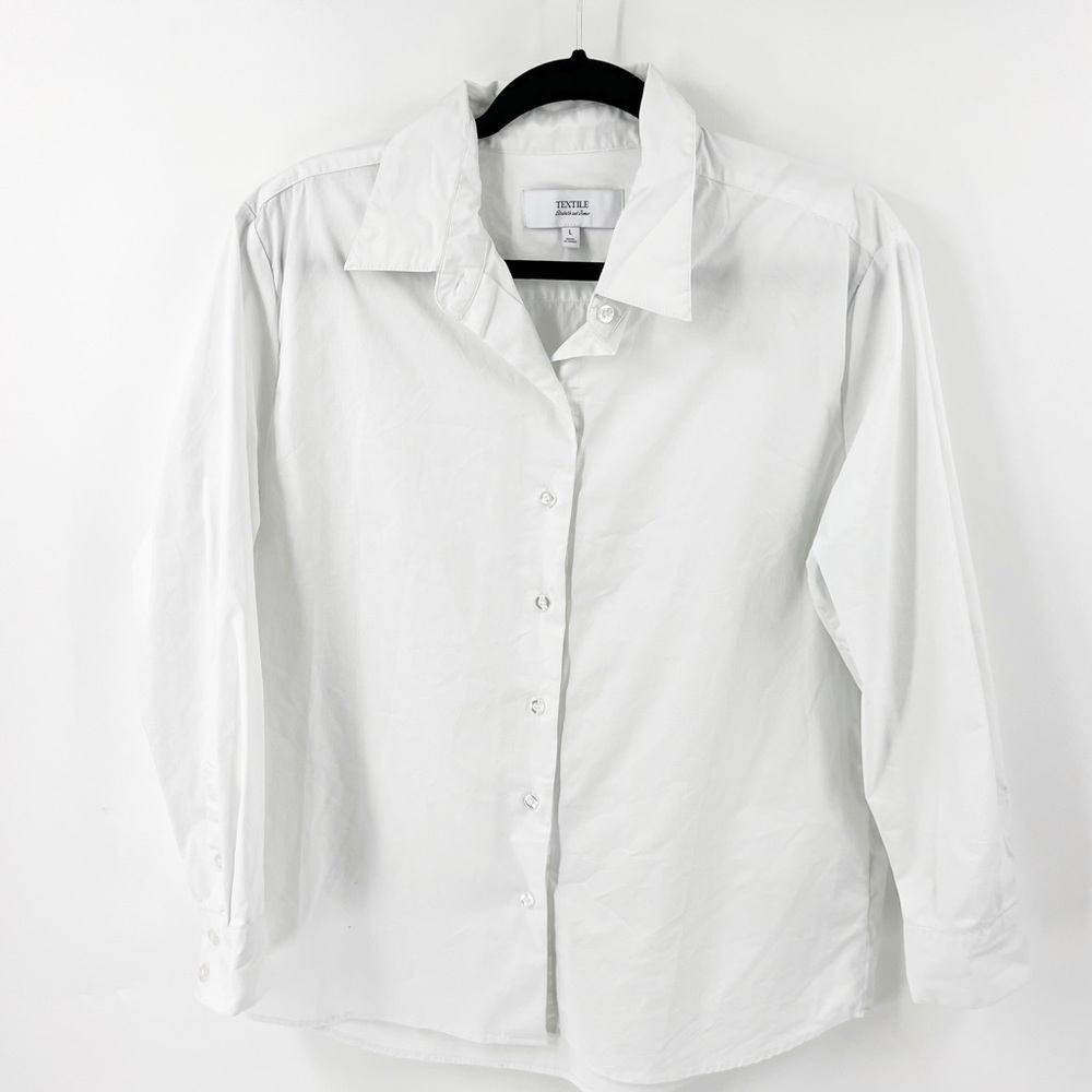 ✅ TEXTILE BY ELIZABETH AND JAMES WHITE BUTTON FRONT TOP SIZE LARGE